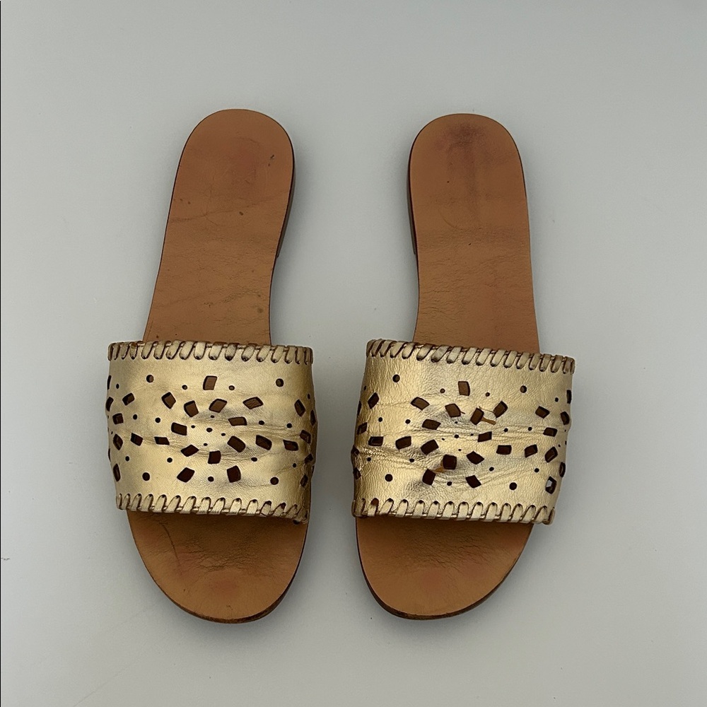 Jack Rogers Gold Slide Sandals Size 10 - Cut-Out Slide
